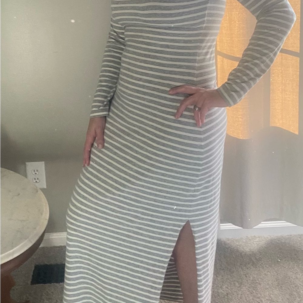 Striped Gray Maxi Dress